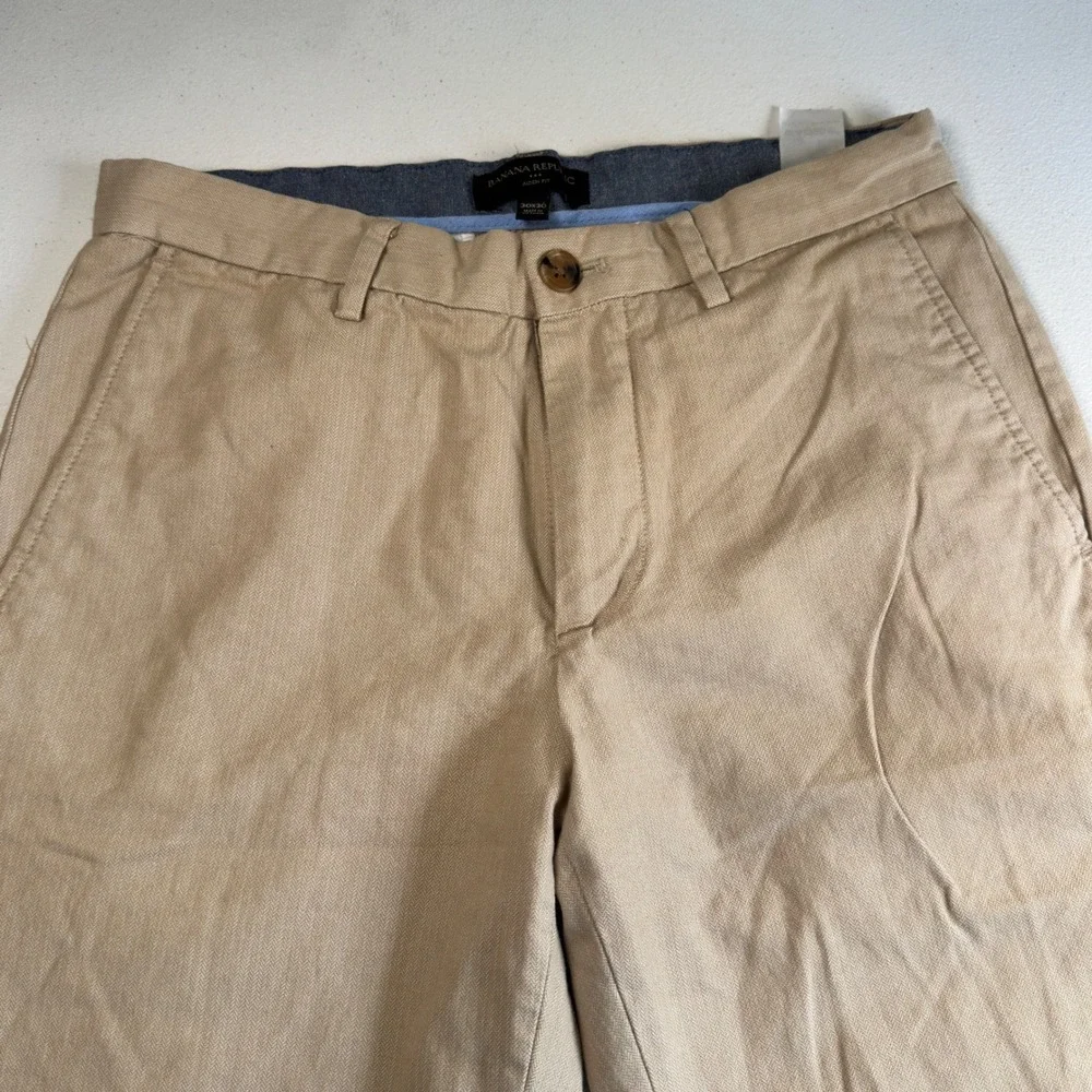 Banana Republic Aiden Slim Chino Pants Mens 30x30 Tan Khaki Herringbone Cotton